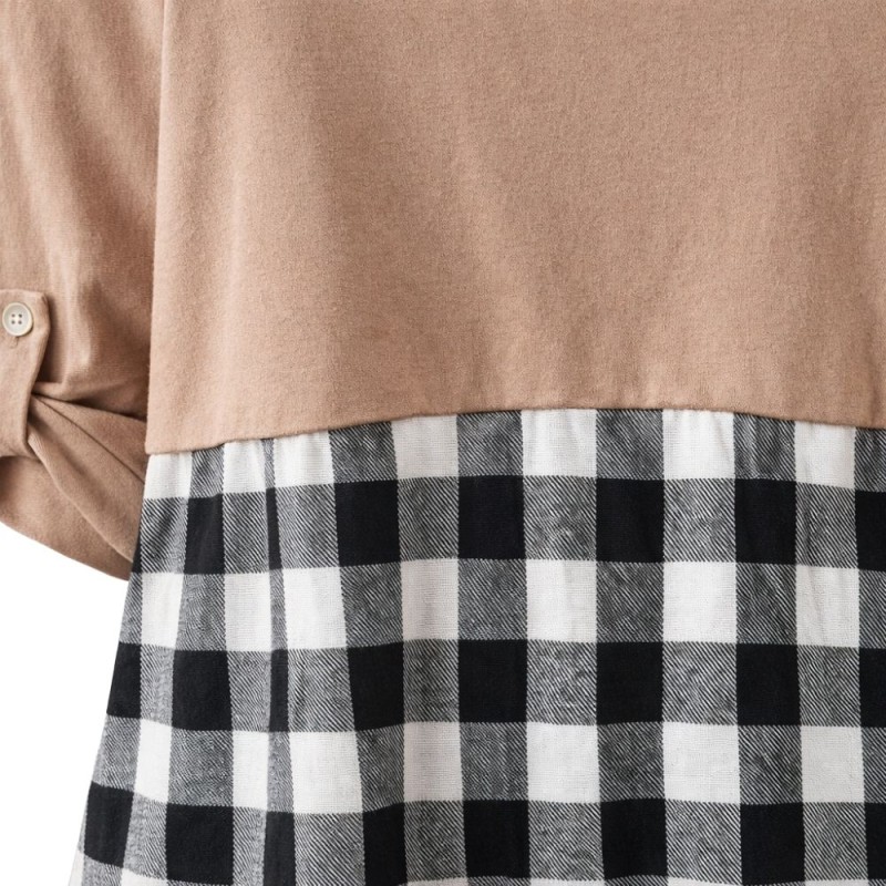Sukienka Damska Beżowa Krata Vichy Oversize Falbany Włoska One Size