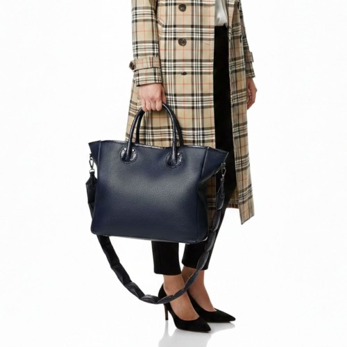 Elegancka Torebka Damska Shopper Granatowa + Etui