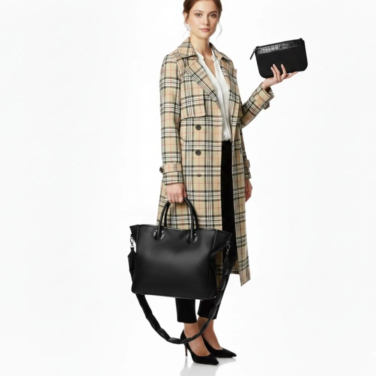 Elegancka Torebka Damska Shopper Czarna+ Etui