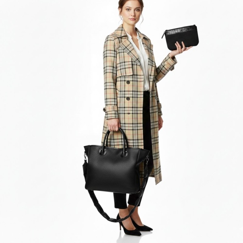 Elegancka Torebka Damska Shopper Czarna+ Etui