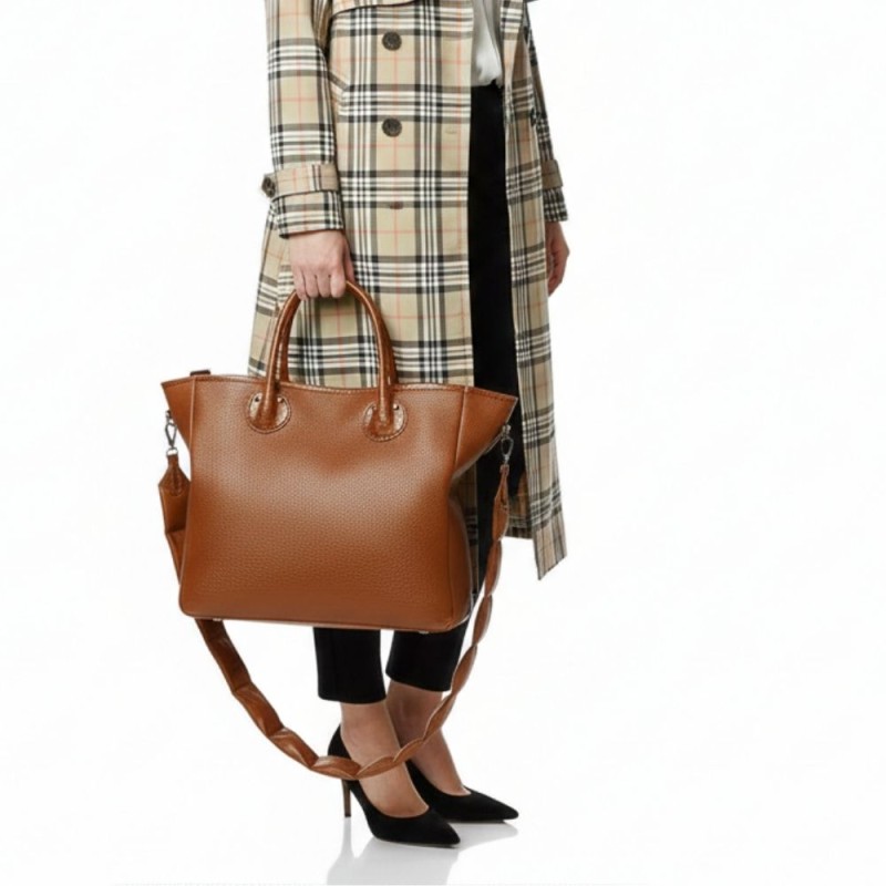 Elegancka Torebka Damska Shopper Brązowa + Etui