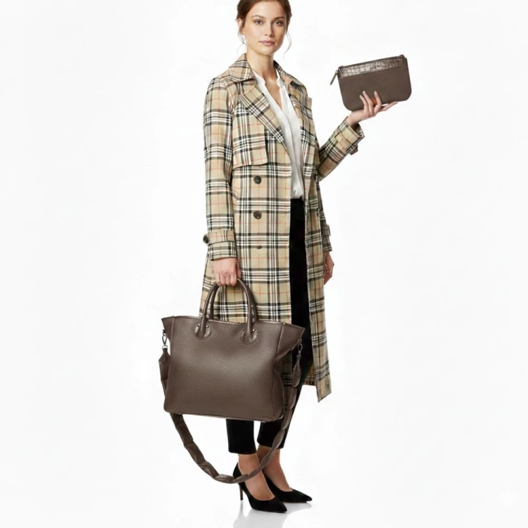 Elegancka Torebka Damska Shopper Szara + Etui