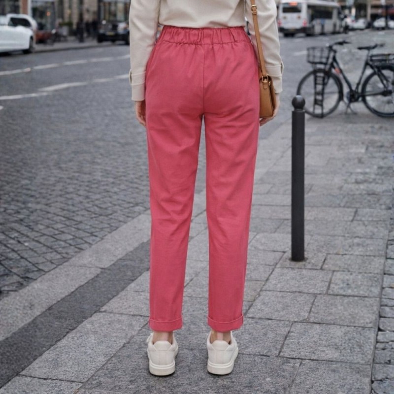 Spodnie damskie koralowe paperbag wysoki stan eleganckie L