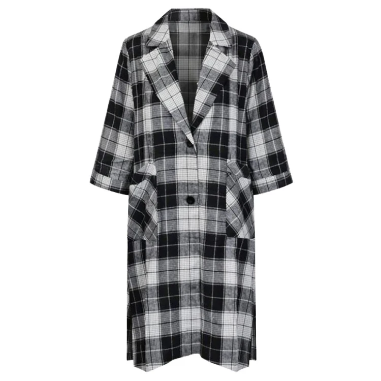Płaszcz damski koszulowy w kratę oversize czarno biały długi One size