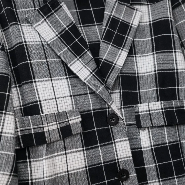Płaszcz damski koszulowy w kratę oversize czarno biały długi One size
