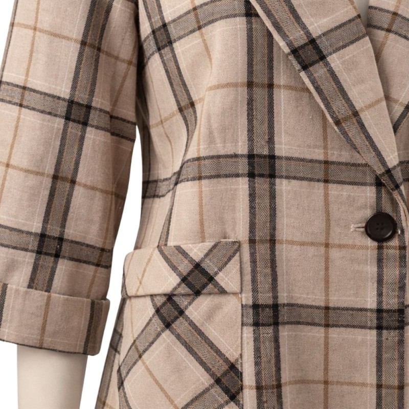 Płaszcz damski koszulowy w kratę oversize beżowo czarny długi One size