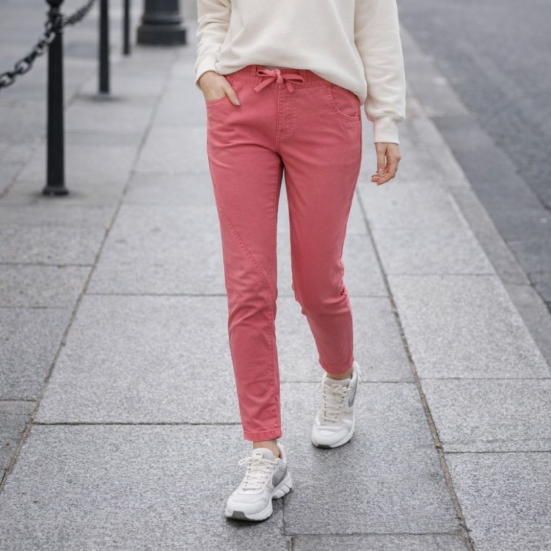 Spodnie damskie różowe slim z przeszyciami casual S