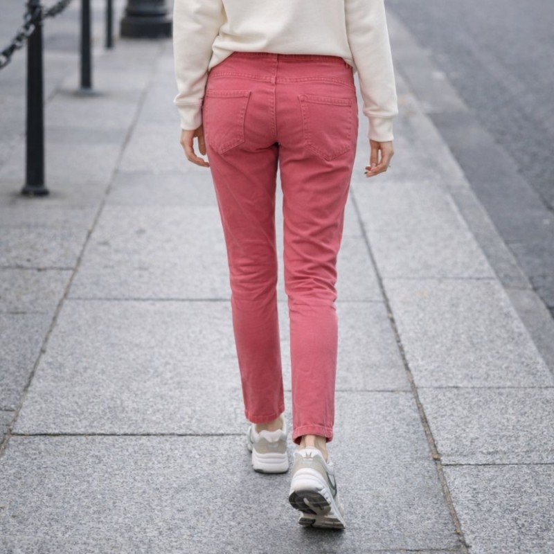 Spodnie damskie różowe slim z przeszyciami casual S