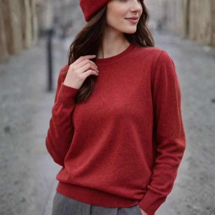 Sweter damski bordowy z wełną klasyczny elegancki Italy Uniwersalny
