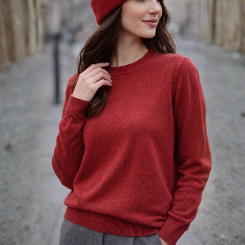 Sweter damski bordowy z wełną klasyczny elegancki Italy Uniwersalny