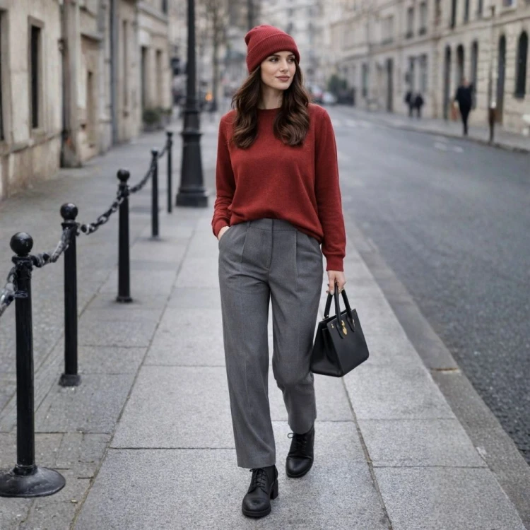 Sweter damski bordowy z wełną klasyczny elegancki Italy Uniwersalny