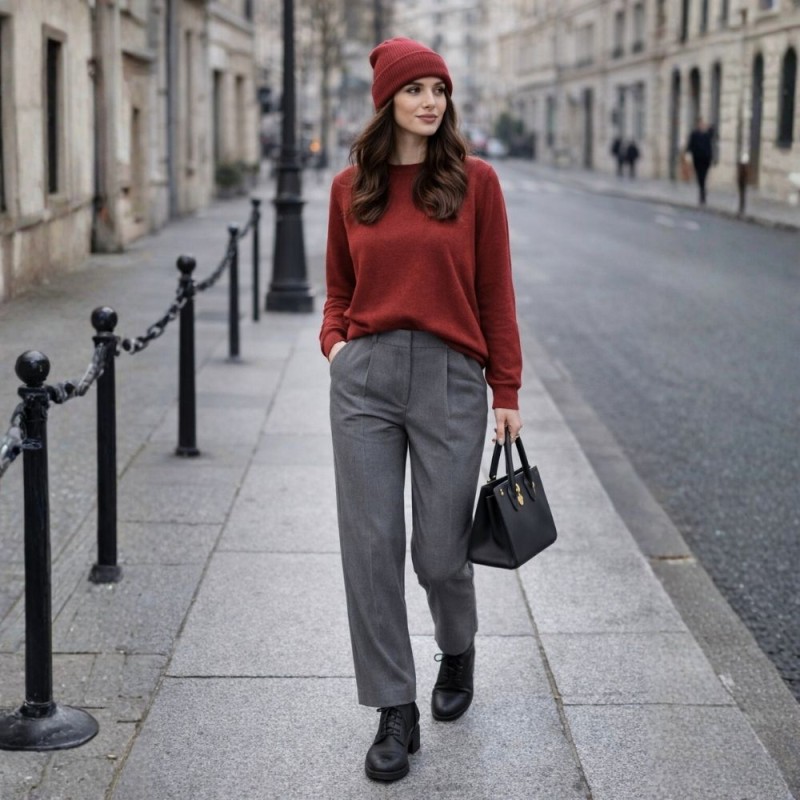 Sweter damski bordowy z wełną klasyczny elegancki Italy Uniwersalny