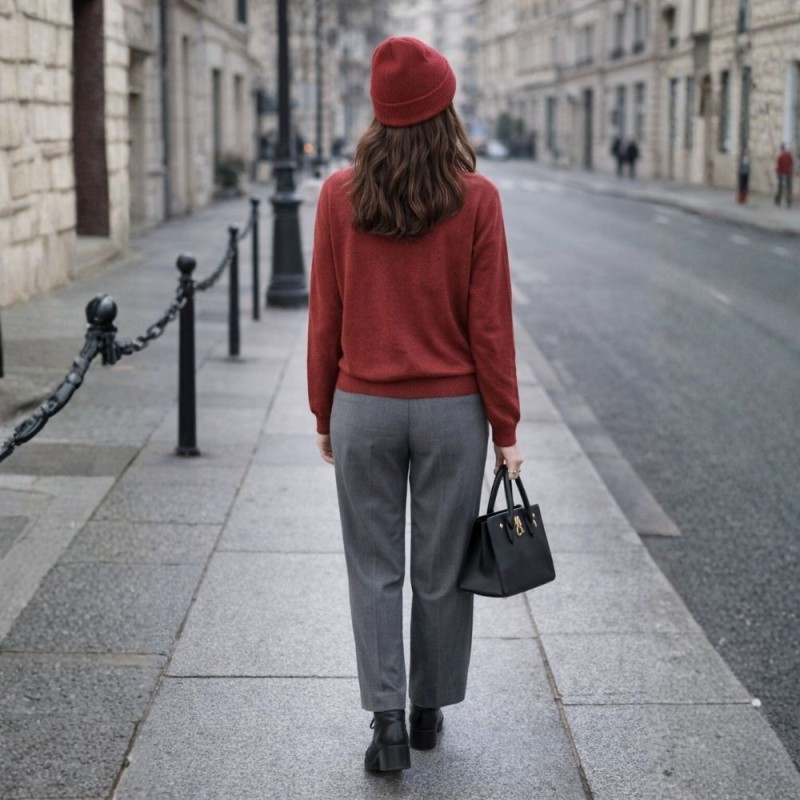 Sweter damski bordowy z wełną klasyczny elegancki Italy Uniwersalny