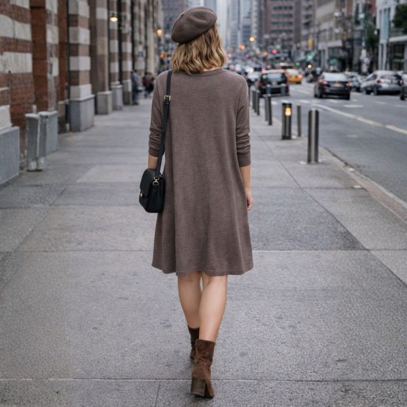 Sukienka damska dzianinowa oversize brązowa kieszenie Włoska Uni