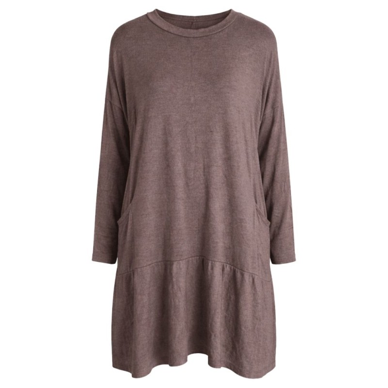 Sukienka damska dzianinowa oversize brązowa kieszenie Włoska Uni