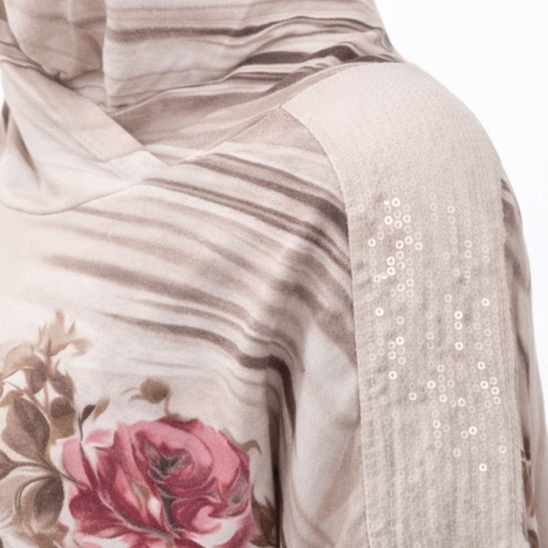 Bluza damska z kapturem w kwiaty oversize beżowa Włoska Uni