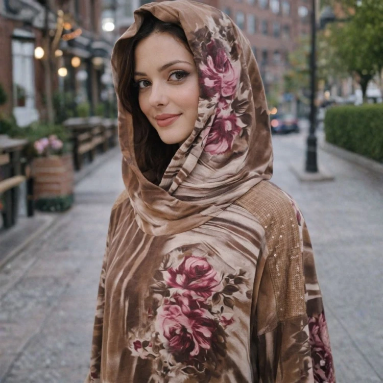 Bluza damska z kapturem w kwiaty oversize brązowa Włoska Uni