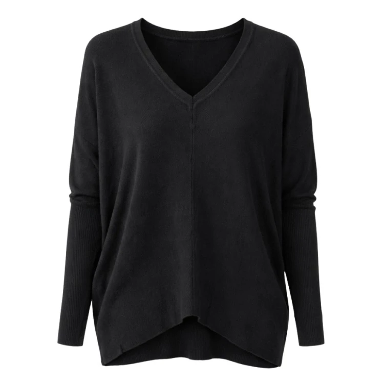 Sweter damski czarny V-neck luźny miękki elegancki Uni