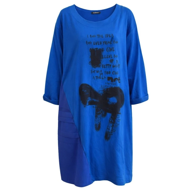Sukienka damska Włoska Oversize Niebieska Print 100% Bawełna Uni