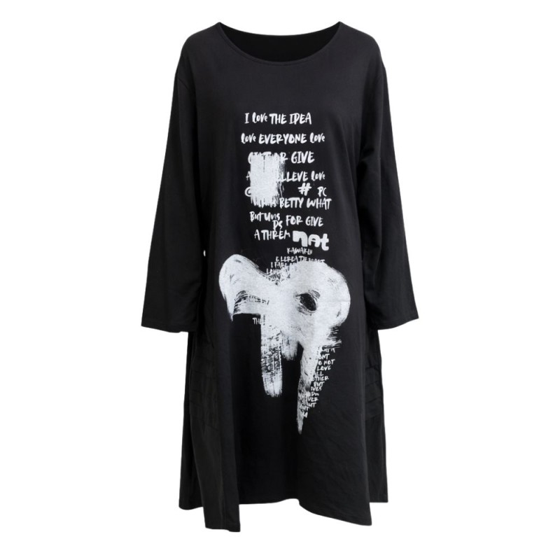 Sukienka damska Włoska Oversize Czarna Print 100% Bawełna Uni