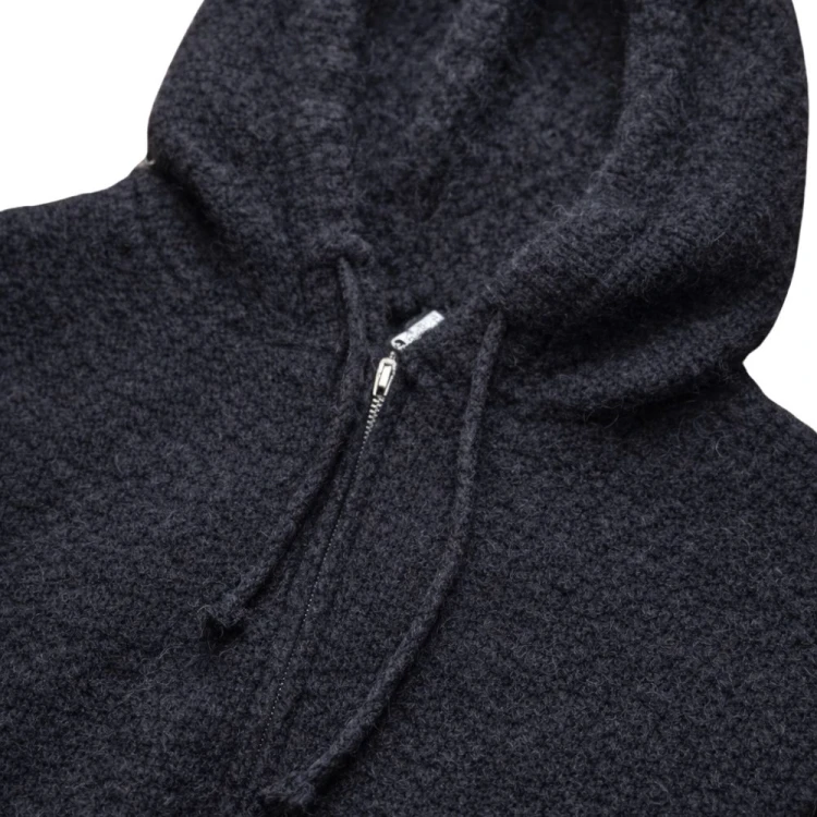 Sweter kamizelka dzianinowa z kapturem na zamek Włoska Czarna oversize
