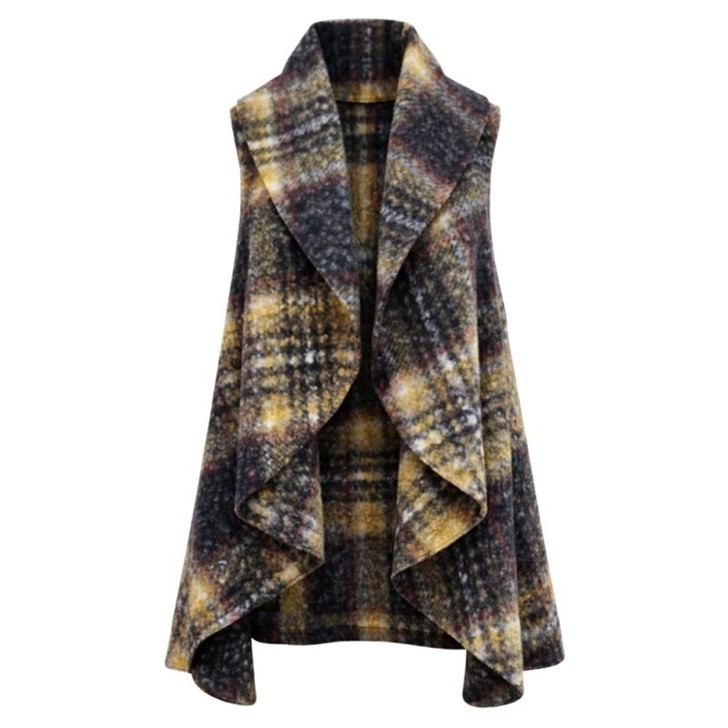 Kamizelka narzutka damska długa w kratę ciepła bez rękawów jesień Uni