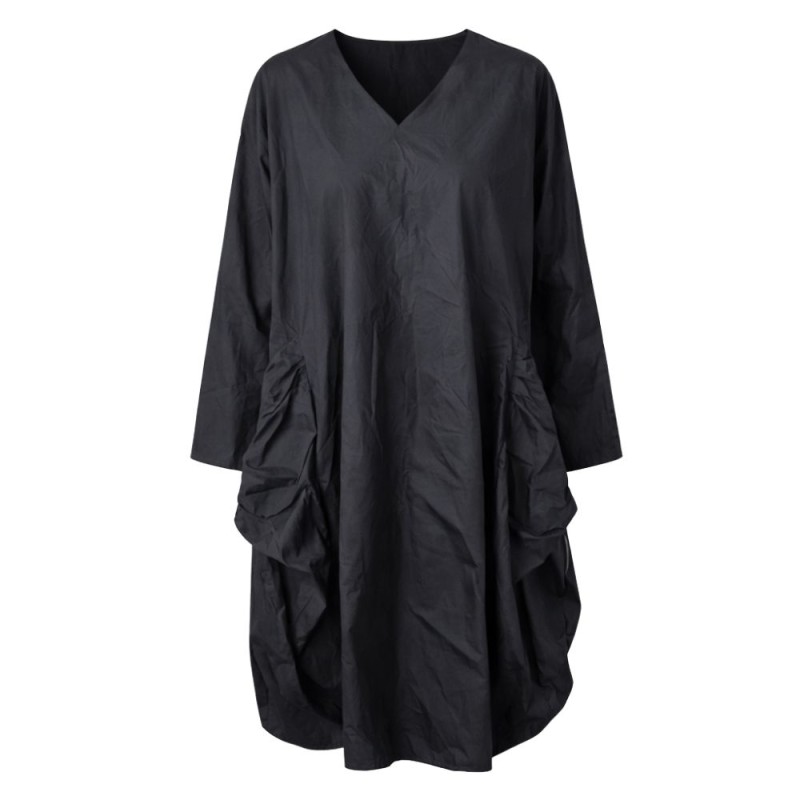 Sukienka damska czarna oversize V dekolt kieszenie S/M