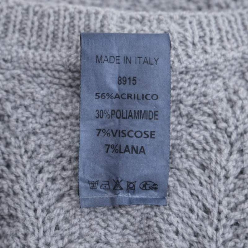 Sweter damski Włoski szary ażurowy dekolt V oversize