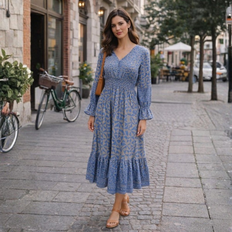 Sukienka damska Włoska wiskoza 100% niebieska boho midi M
