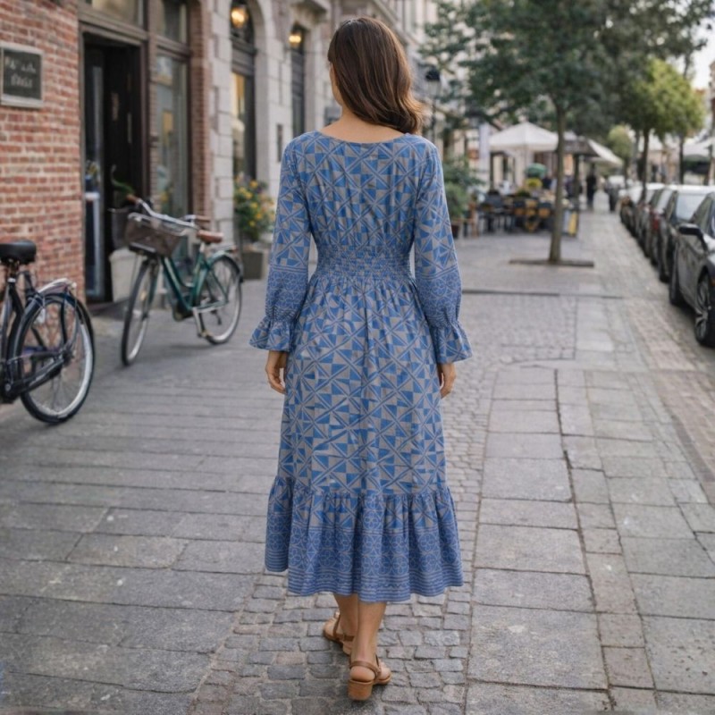Sukienka damska Włoska wiskoza 100% niebieska boho midi M