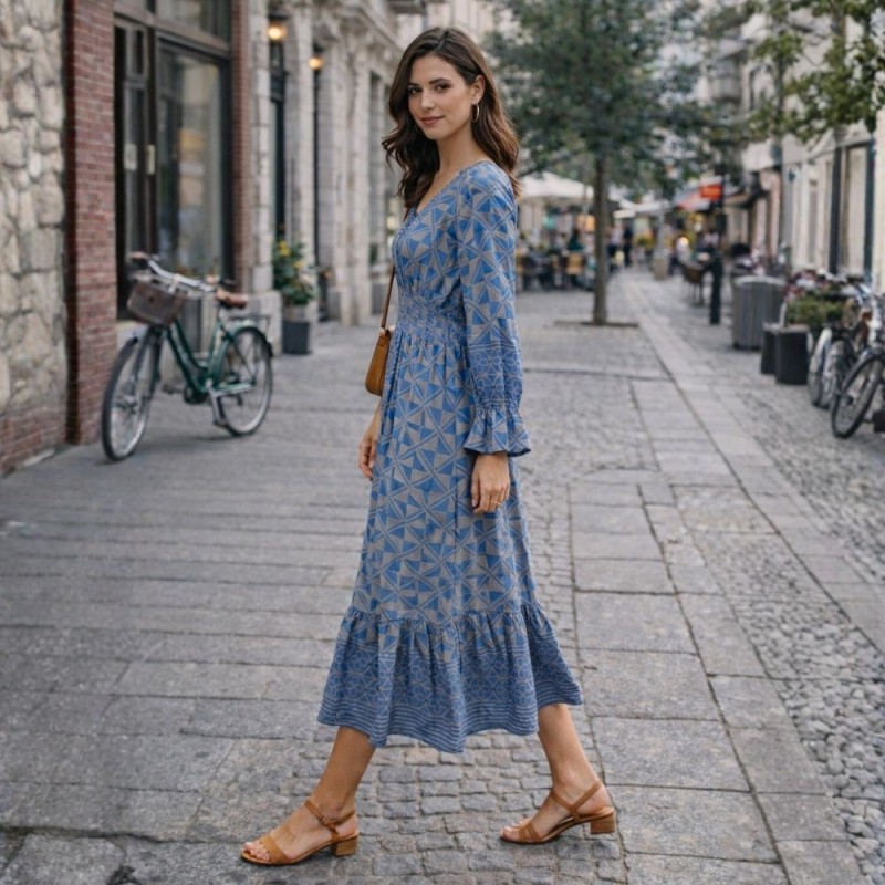 Sukienka damska Włoska wiskoza 100% niebieska boho midi M