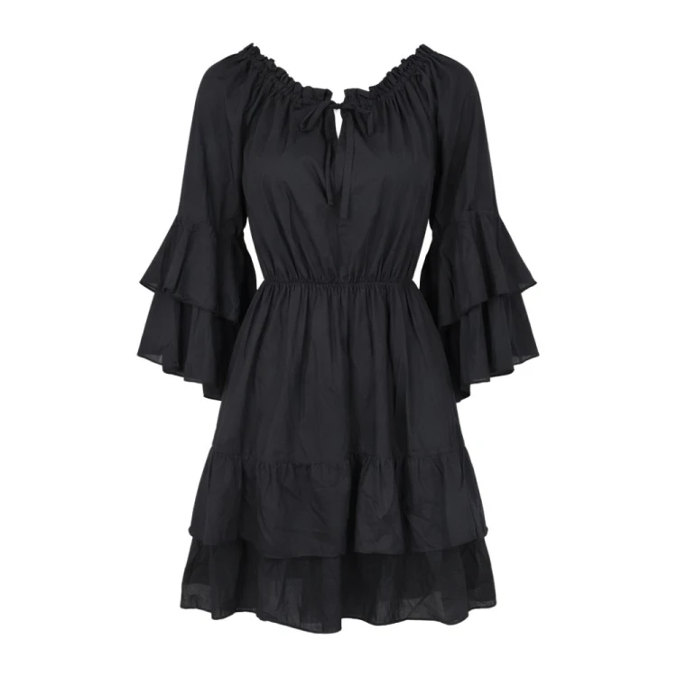 Sukienka Damska Czarna Boho Falbany Made in Italy Uniwersalna