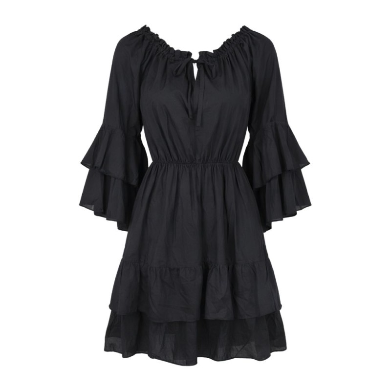 Sukienka Damska Czarna Boho Falbany Made in Italy Uniwersalna