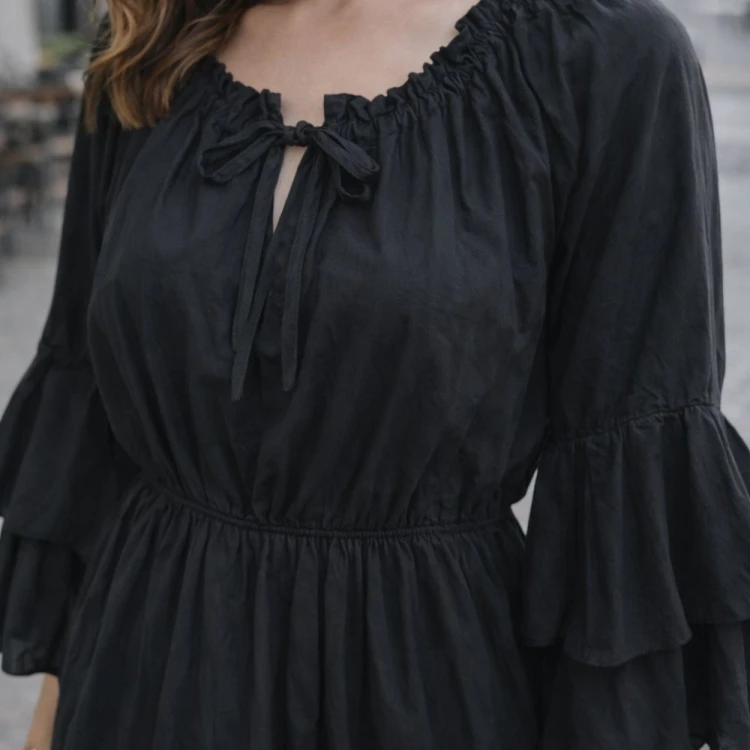 Sukienka Damska Czarna Boho Falbany Made in Italy Uniwersalna