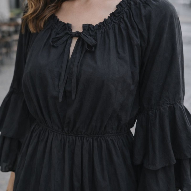 Sukienka Damska Czarna Boho Falbany Made in Italy Uniwersalna
