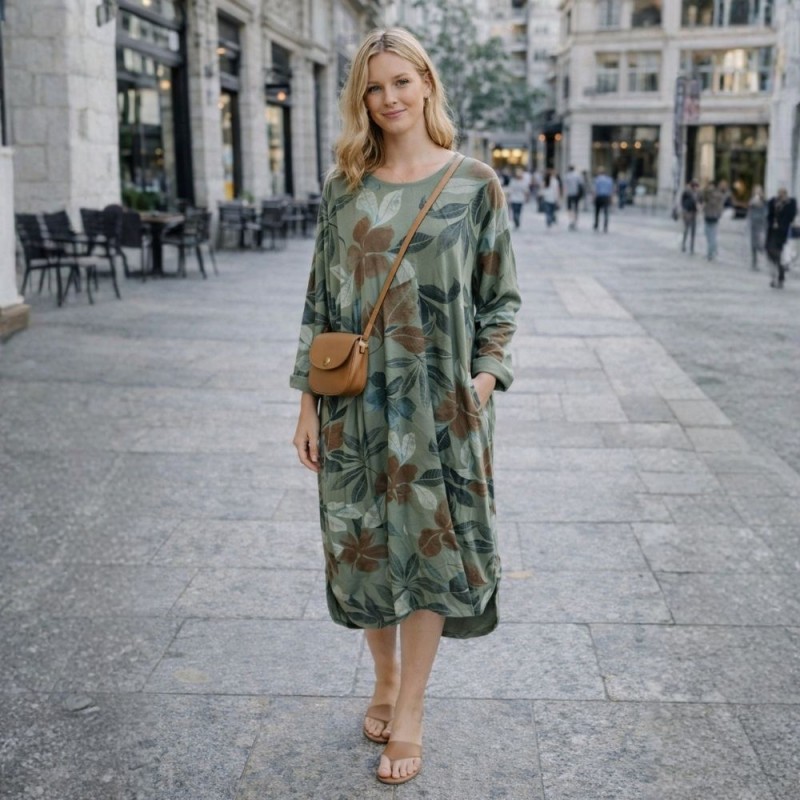 Sukienka damska Made in Italy zielona w kwiaty oversize midi One size