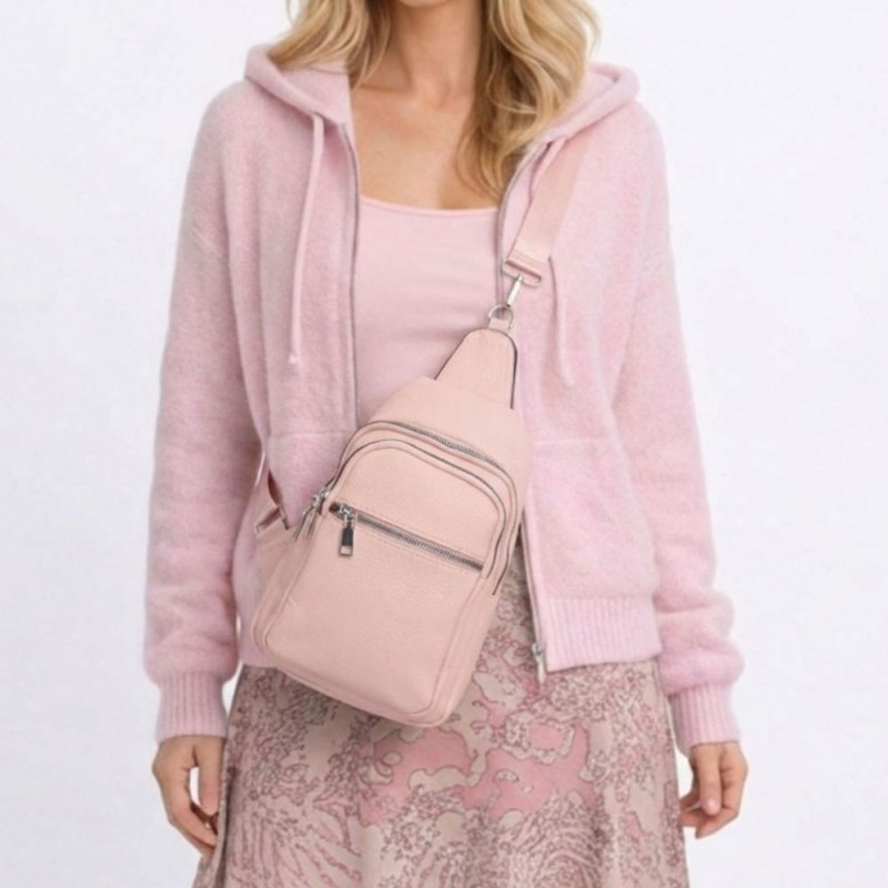 Torebka damska Saszetka na klatkę piersiową pastelowy róż