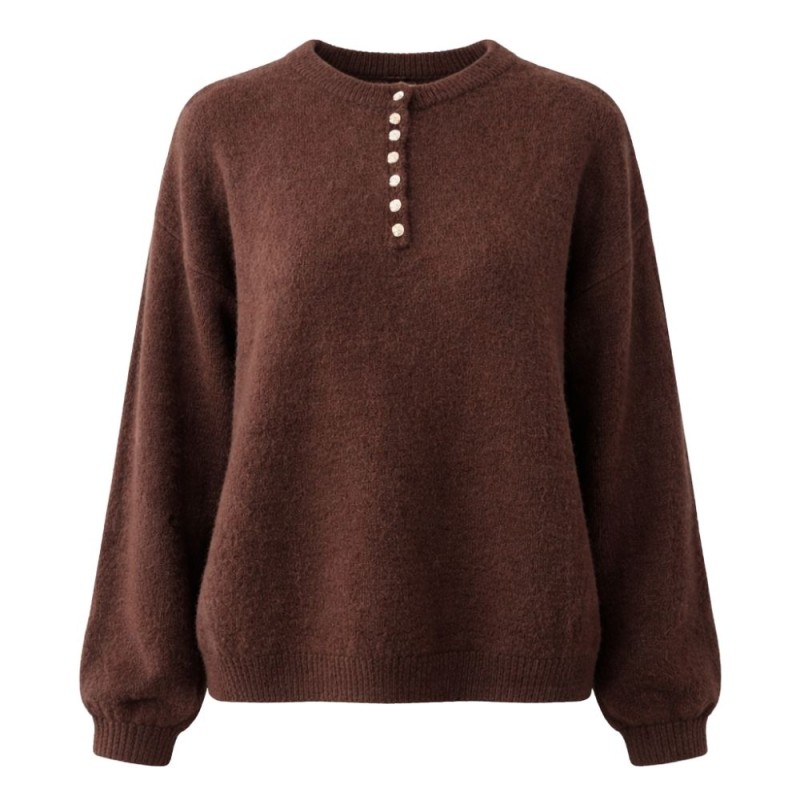 Sweter damski Włoski brązowy guziki miękki klasyczny L/XL