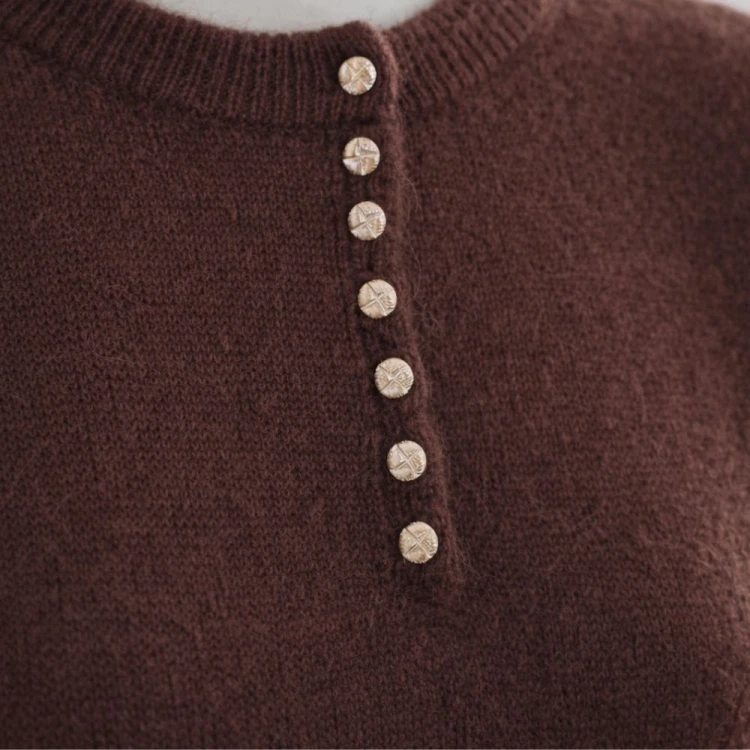 Sweter damski Włoski brązowy guziki miękki klasyczny L/XL