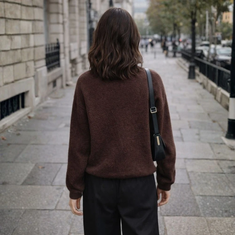 Sweter damski Włoski brązowy guziki miękki klasyczny L/XL