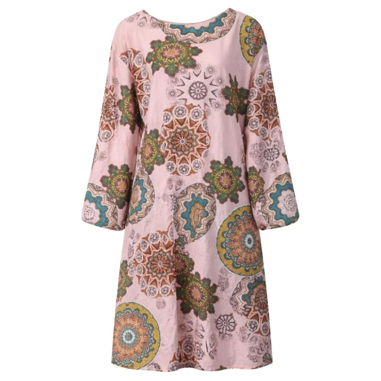 Sukienka damska boho różowa wzór mandala luźna Włoska Uni