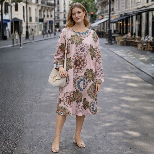 Sukienka damska boho różowa wzór mandala luźna Włoska Uni