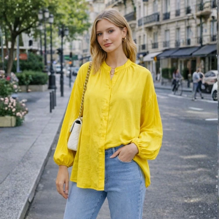 Koszula bluzka damska żółta 100% wiskoza Made in Italy oversize
