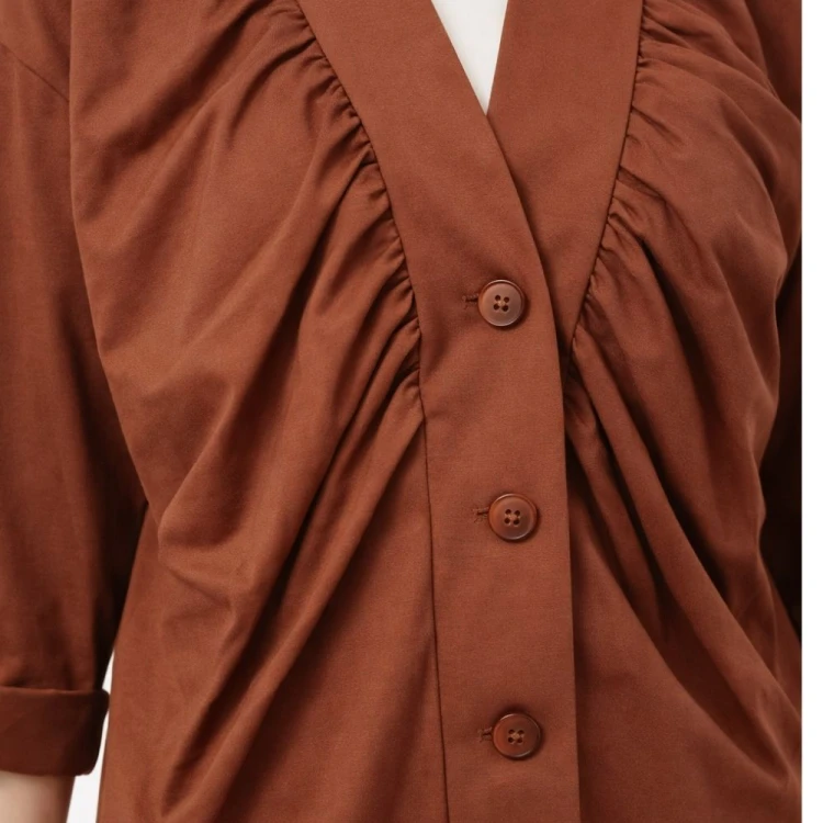 Narzutka bluzka damska z marszczeniem brązowa elegancka casual Uni