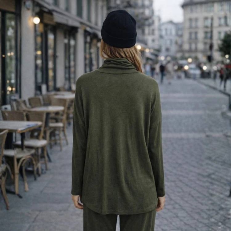 Sweter damski khaki oversize golf komin Made in Italy UNI