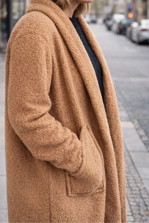 Płaszcz damski TEDDY camel bukla oversize ciepły made in Italy
