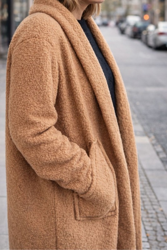 Płaszcz damski TEDDY camel bukla oversize ciepły made in Italy