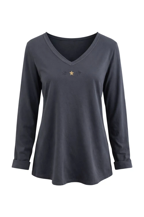 Bluzka Damska bawełniana grafitowa v-neck gwiazdki Włoska Uni