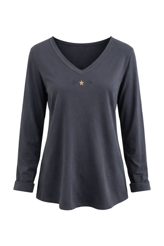 Bluzka Damska bawełniana grafitowa v-neck gwiazdki Włoska Uni