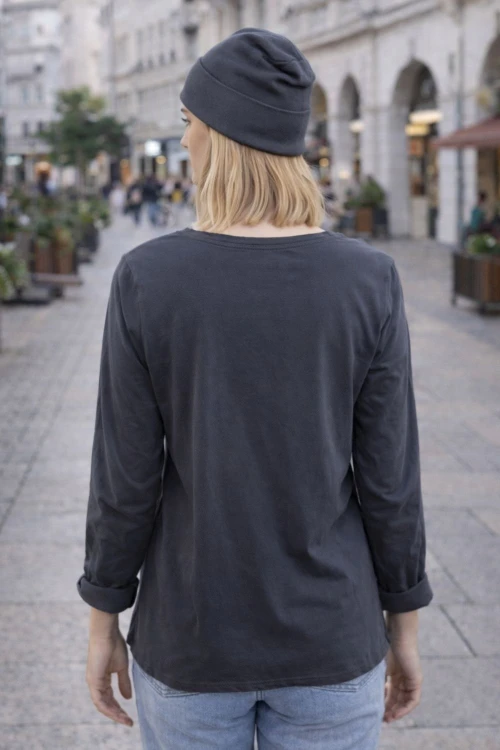 Bluzka Damska bawełniana grafitowa v-neck gwiazdki Włoska Uni